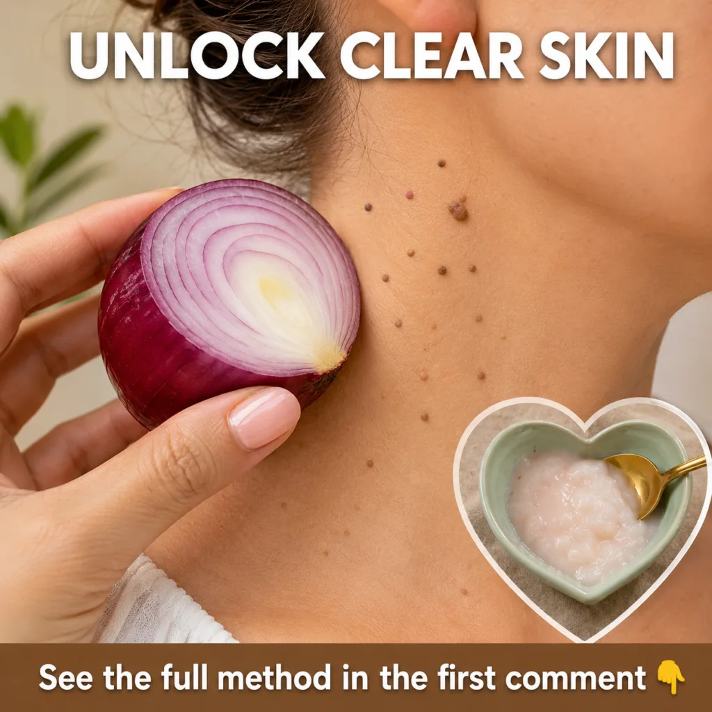 A close-up of a sliced red onion next to a small glass bowl containing a pulpy red onion mixture with a cotton swab or s