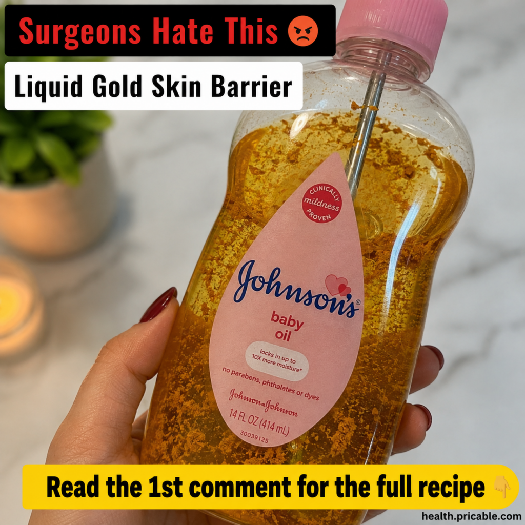 A close-up shot of a small glass bowl containing a vibrant yellow turmeric powder and a bottle of baby oil next to it on