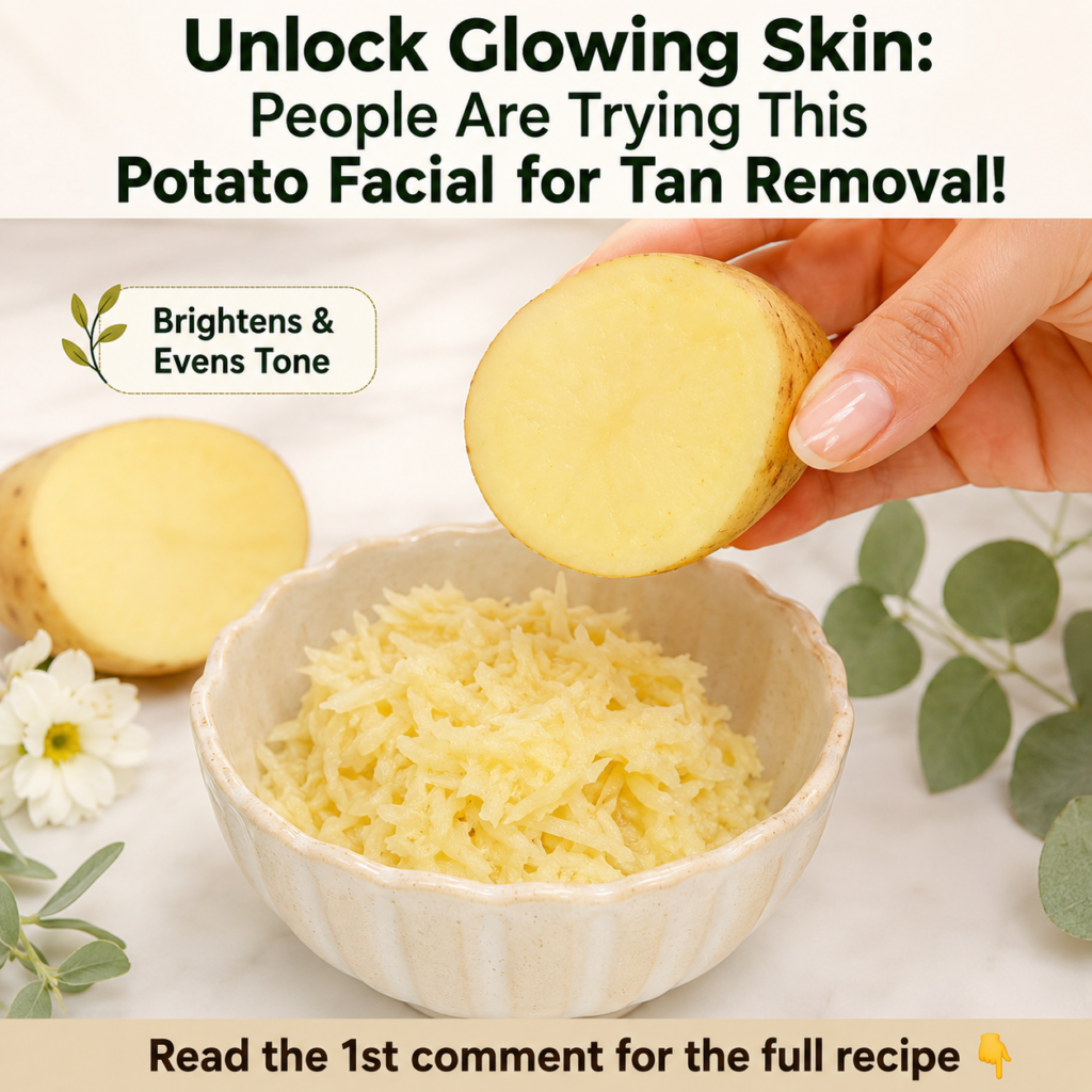 Close-up of a freshly cut potato slice on a woman s cheek illustrating a natural beauty treatment The background is soft