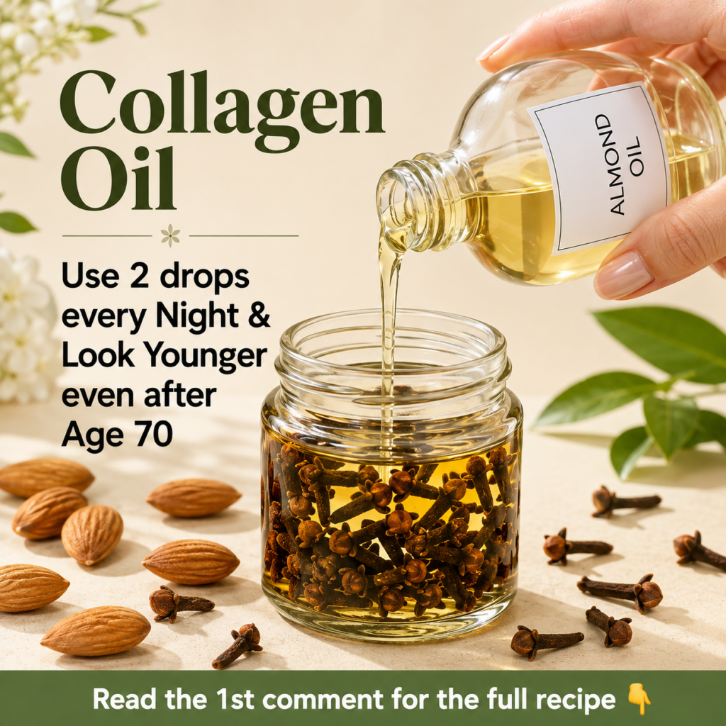 A close-up of a small glass bottle filled with golden almond oil surrounded by dried cloves suggesting a DIY beauty reci