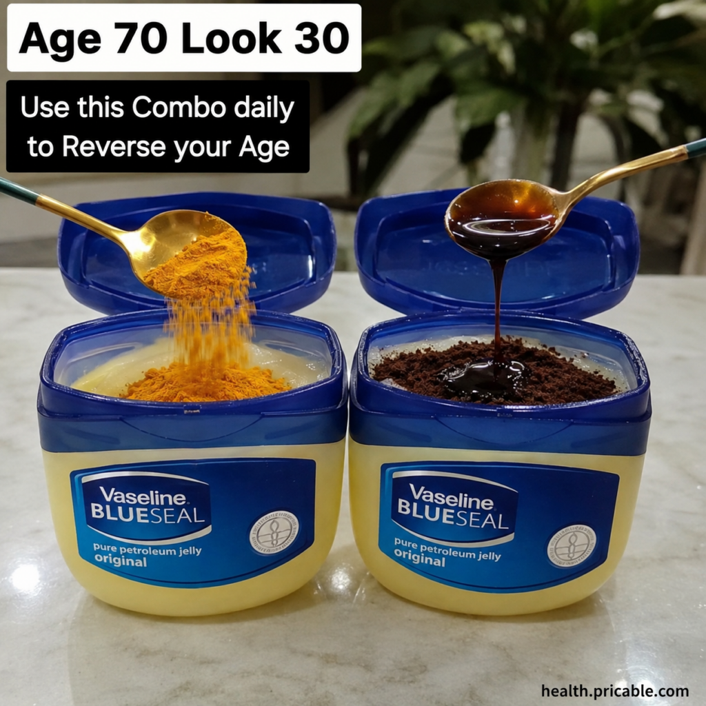 Ingredients for the DIY Vaseline and Turmeric remedy an open jar of Vaseline a small bowl of yellow turmeric powder and 