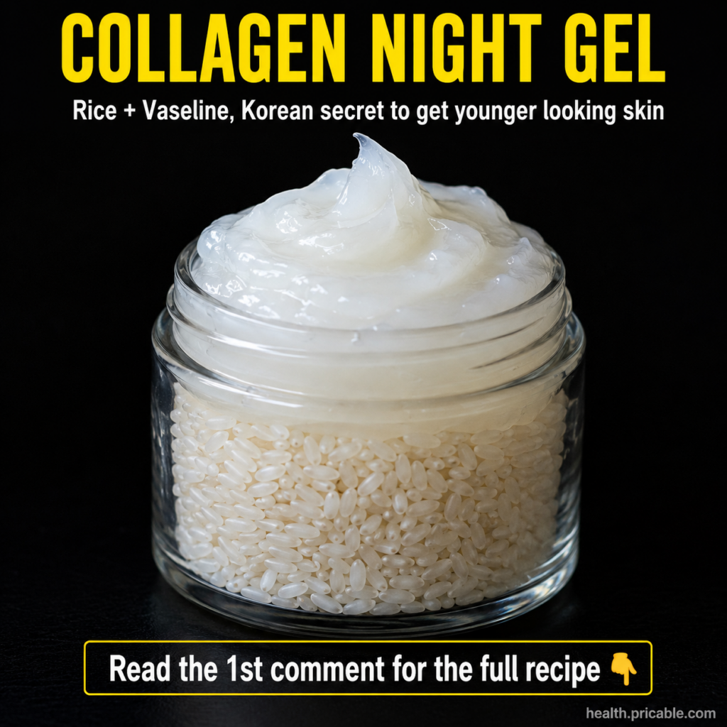 A small glass jar of homemade night gel with a spoon of rice on the side and a container of Vaseline in the background o