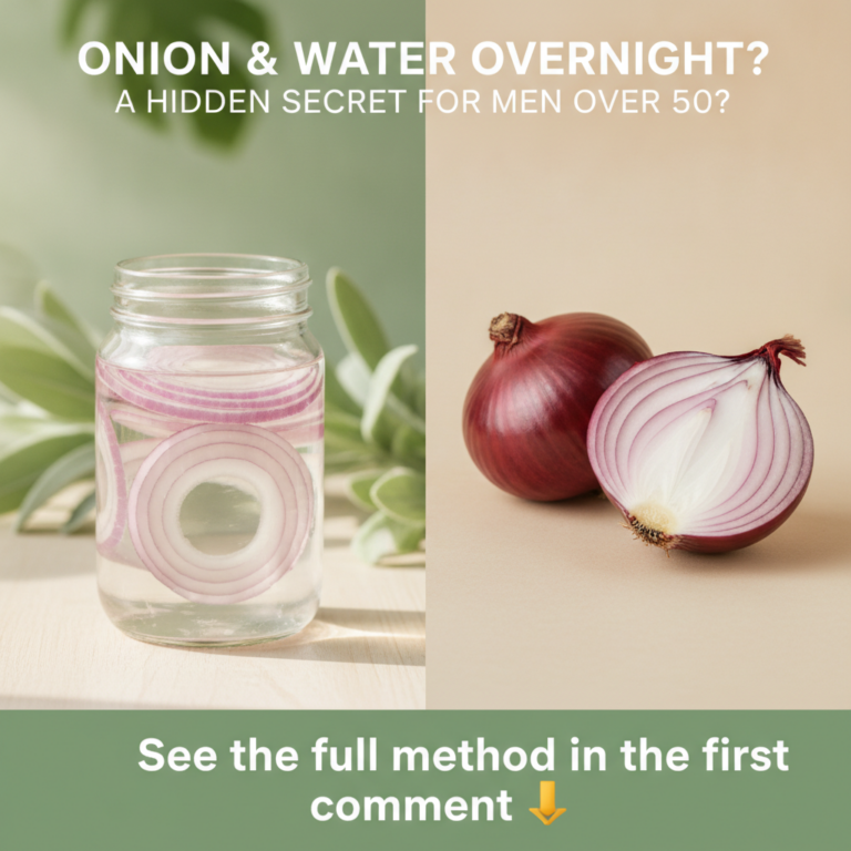 A close-up of sliced red onions soaking in a glass of water on a rustic wooden table with soft natural lighting suggesti