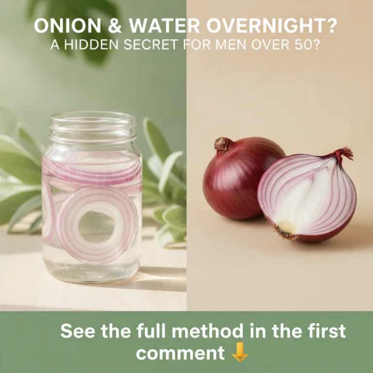 A close-up of sliced red onions soaking in a glass of water on a rustic wooden table with soft natural lighting suggesti