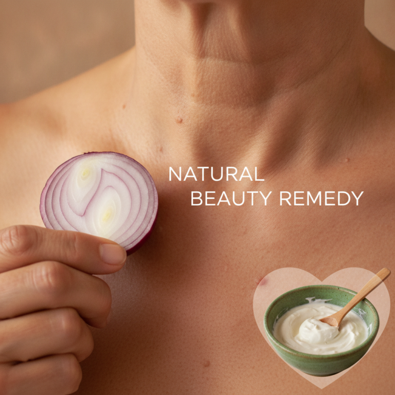 A person gently touching their smooth clear skin with a serene expression surrounded by subtle natural elements like her