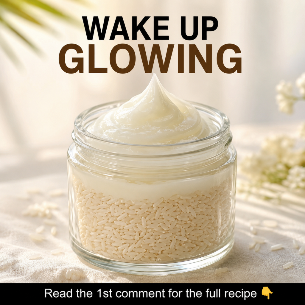 A close-up of a small bowl containing a creamy white homemade night gel made from rice and Vaseline with a few grains of