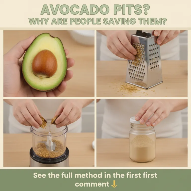 Close-up of a halved avocado with the pit clearly visible surrounded by other whole avocados and possibly some herbal el