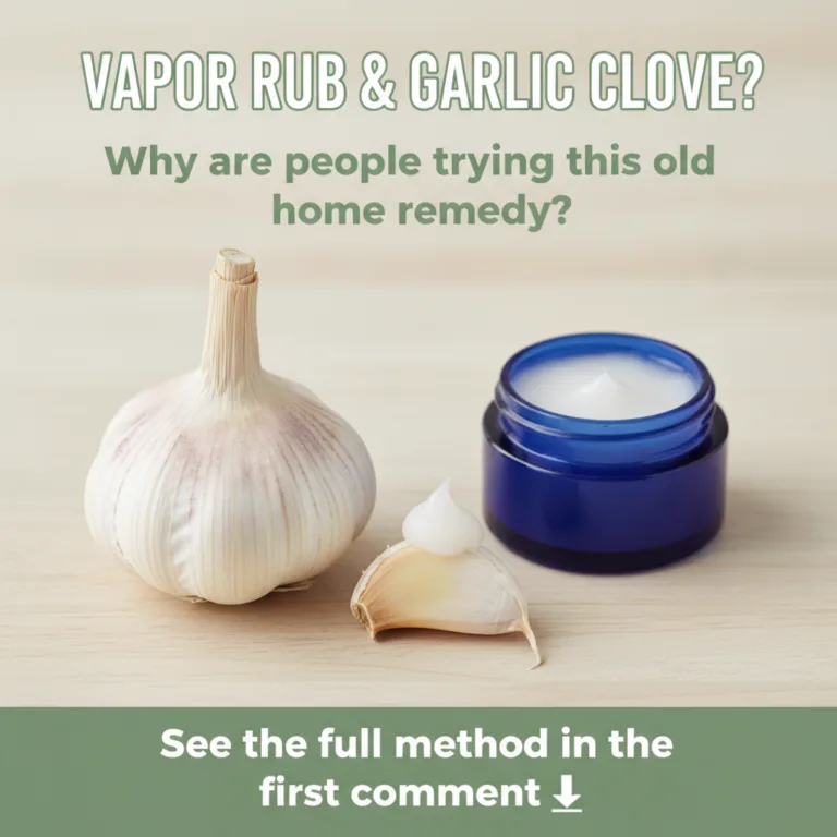 A still life image showing a jar of Vicks VapoRub next to a few fresh garlic cloves perhaps on a wooden surface suggesti