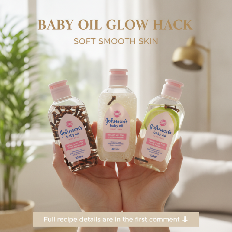 A bottle of Johnson s baby oil surrounded by natural ingredients whole cloves uncooked white rice and fresh lime slices 