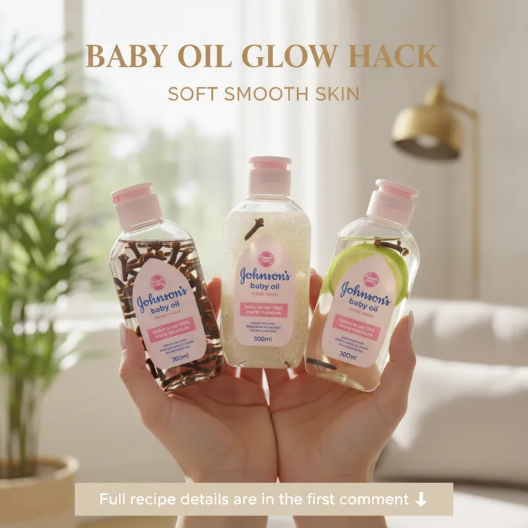 A bottle of Johnson s baby oil surrounded by natural ingredients whole cloves uncooked white rice and fresh lime slices 