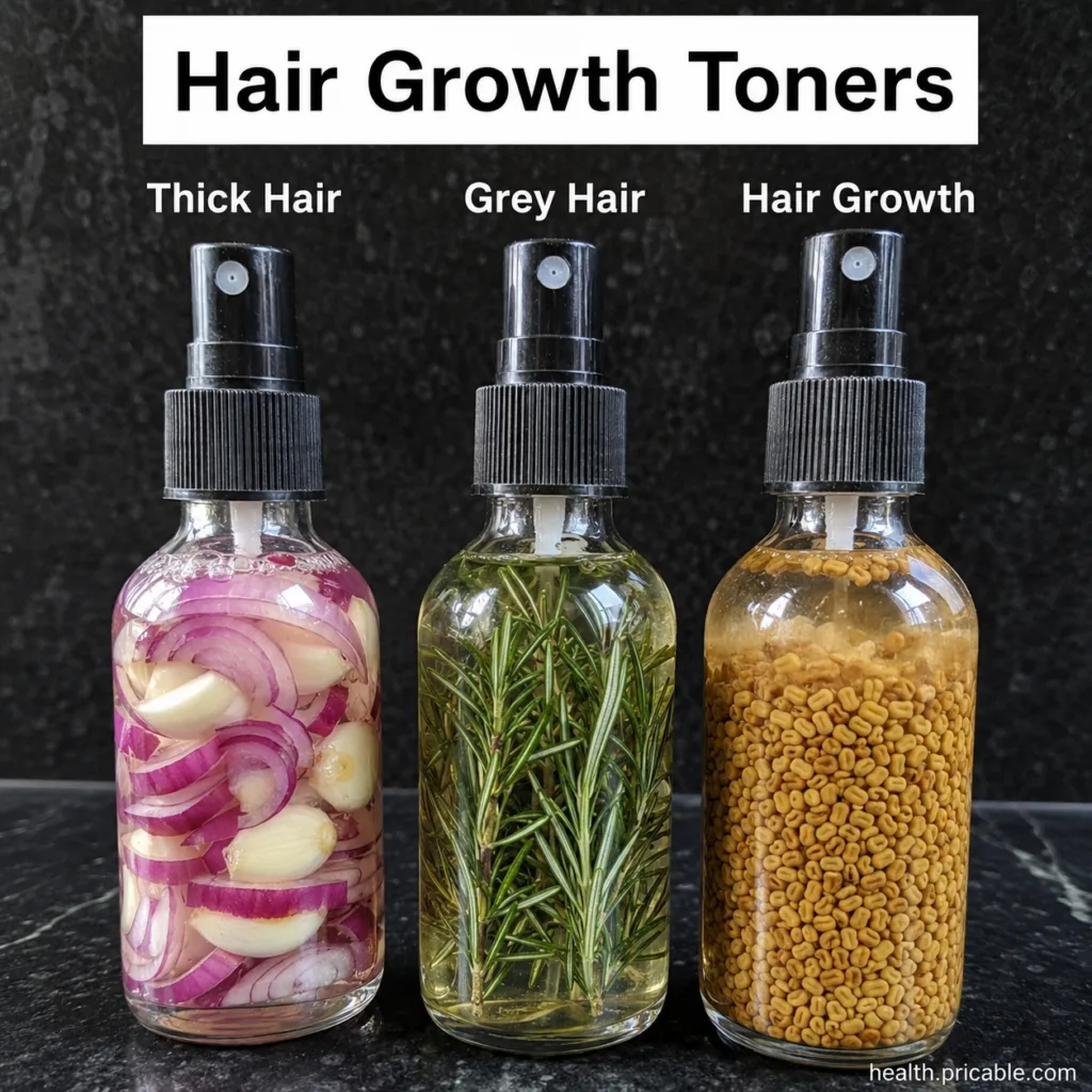 A collection of common kitchen ingredients for hair care such as rosemary ginger black tea and apple cider vinegar arran