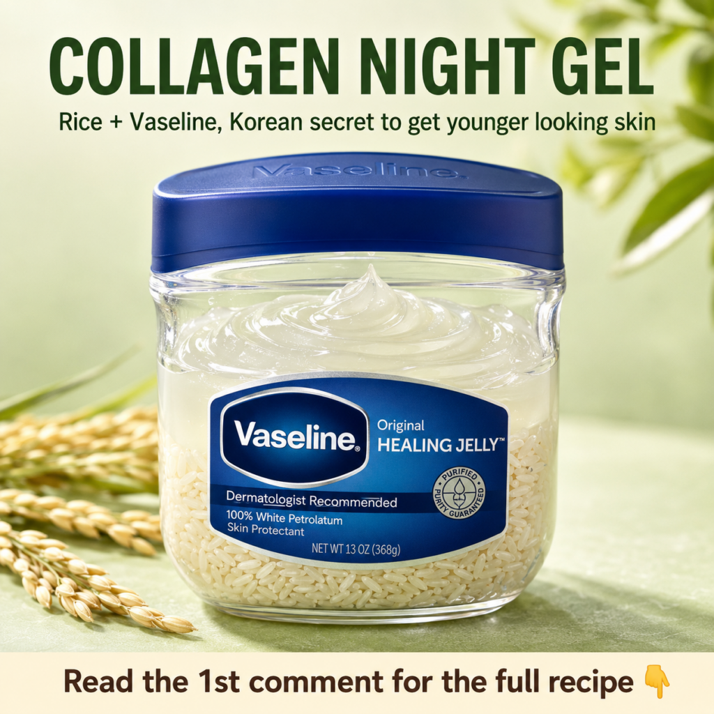 A beautiful woman applying a homemade rice and Vaseline gel to her face at night with a soft glowing complexion