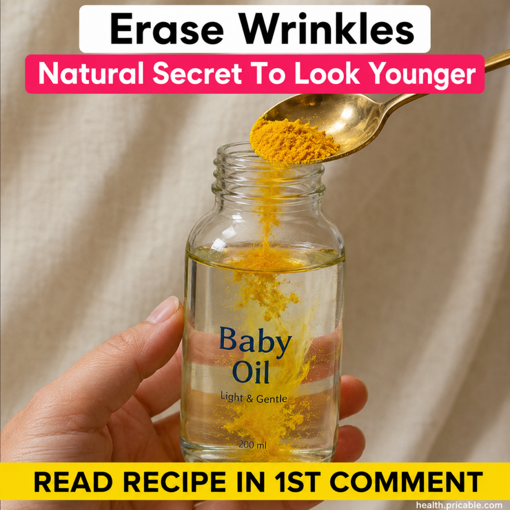 A woman gently applying a homemade baby oil and rice flour mask to her clean face looking into a mirror with soft lighti