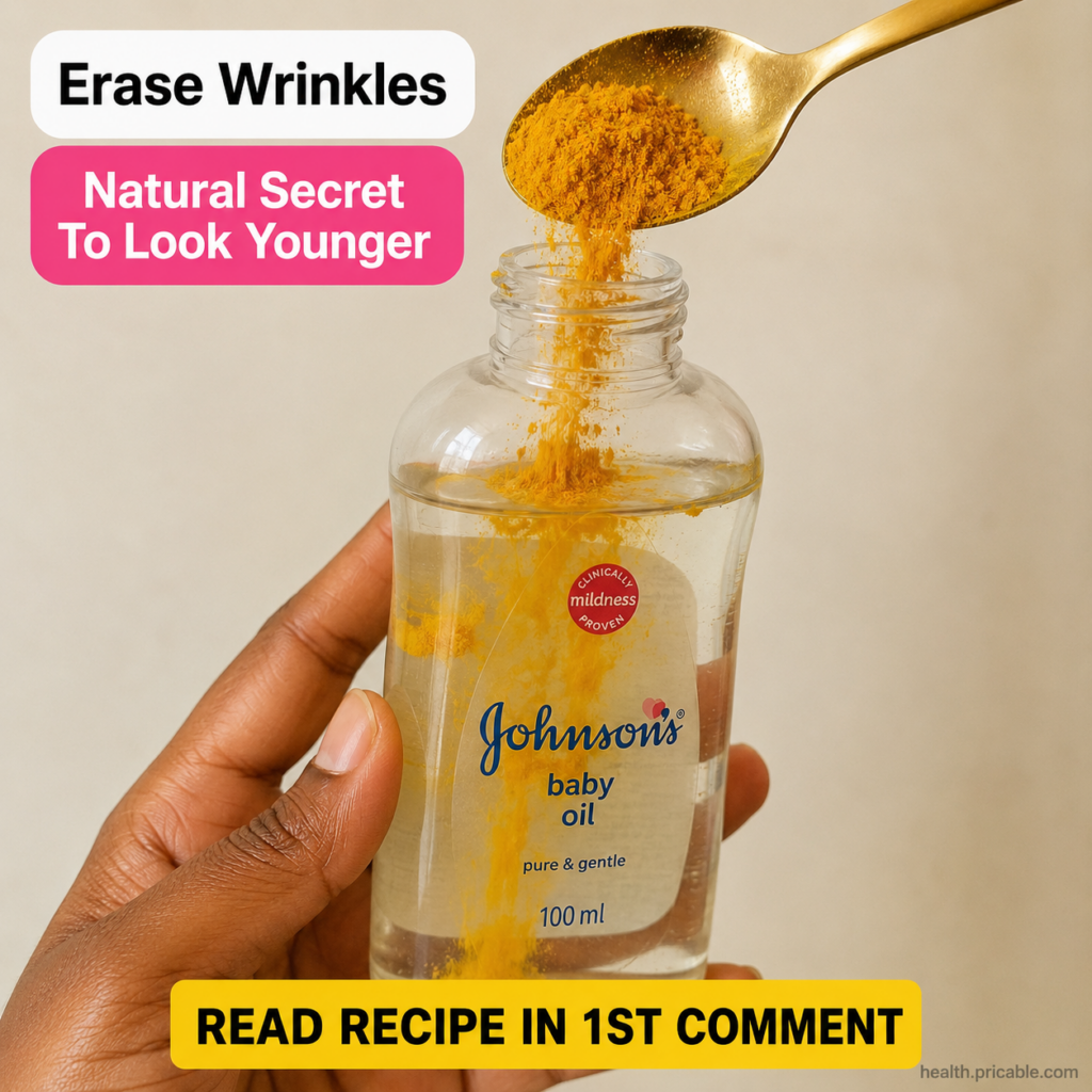 A bottle of baby oil next to a small bowl of white rice flour with a spoon for mixing representing the core ingredients 