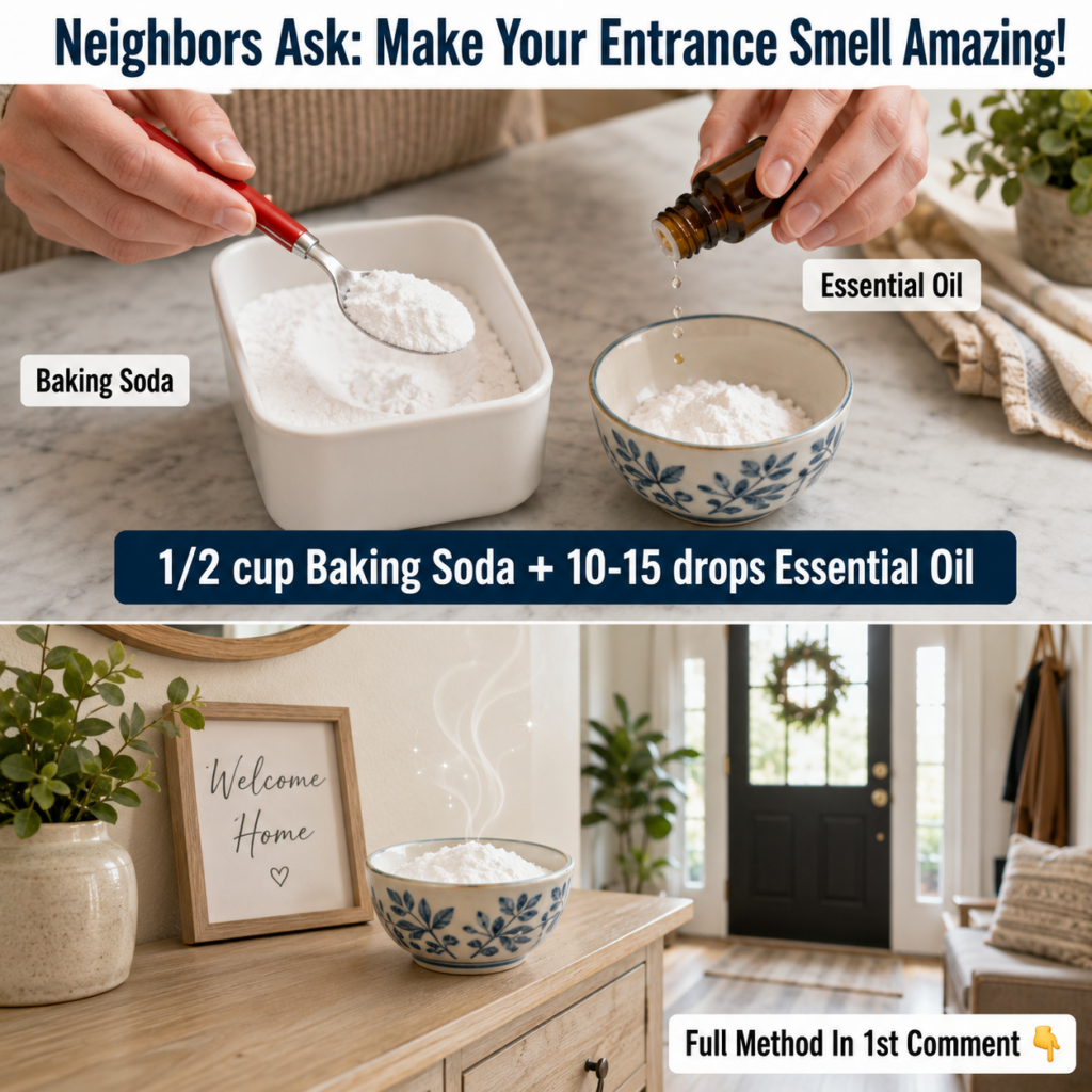 A homemade scent mix possibly in a decorative bowl or a sachet placed near an inviting entryway with a subtle waft of pl
