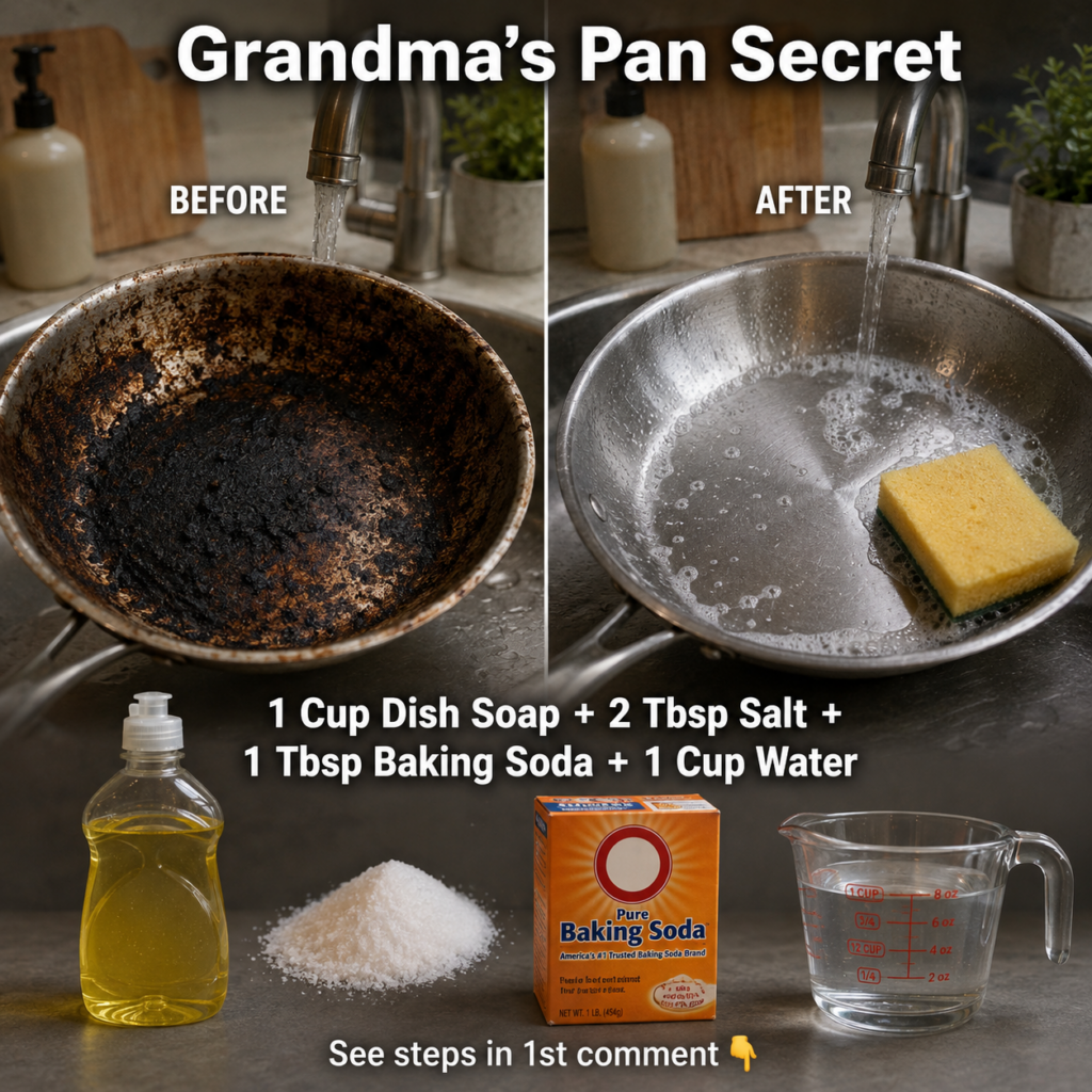 Ingredients for the homemade cleaning solution dish soap salt baking soda and a bottle of the mixed solution