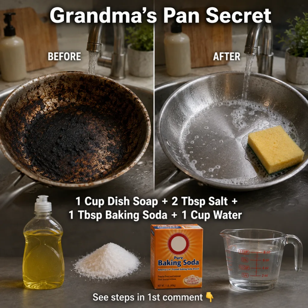 Ingredients for the homemade cleaning solution dish soap salt baking soda and a bottle of the mixed solution