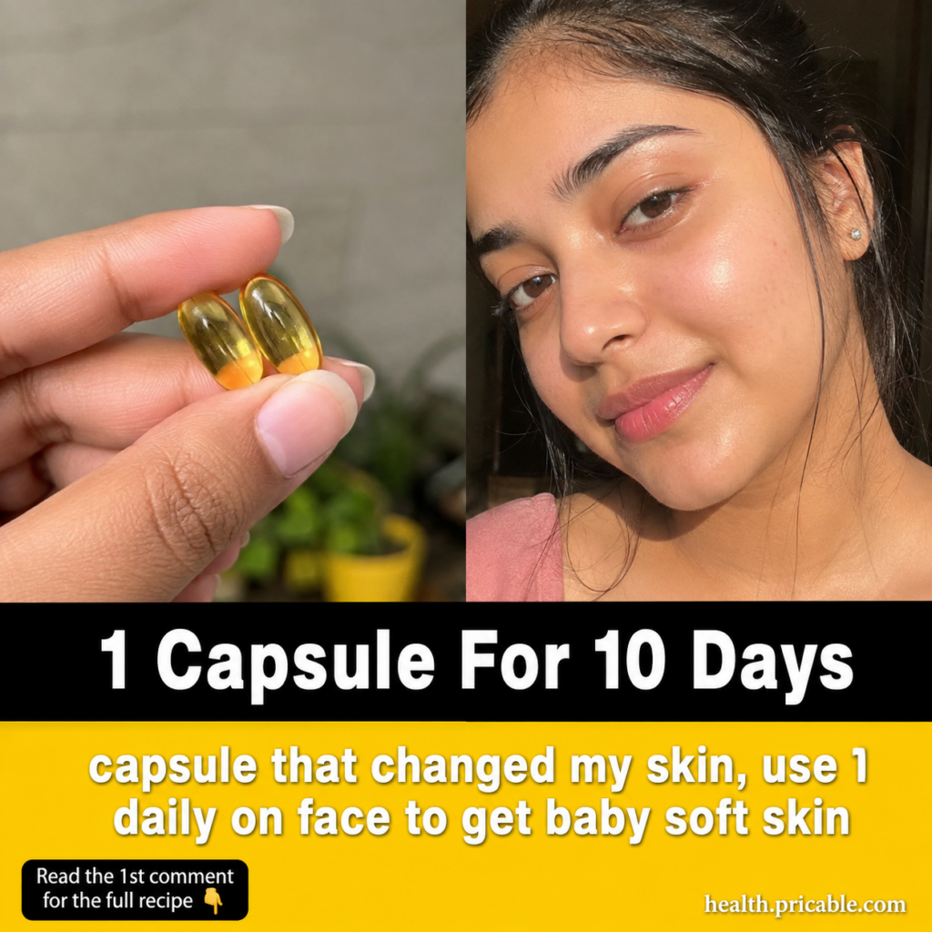 A woman gently squeezing the oil from an evening primrose capsule onto her fingertips preparing for application on her f