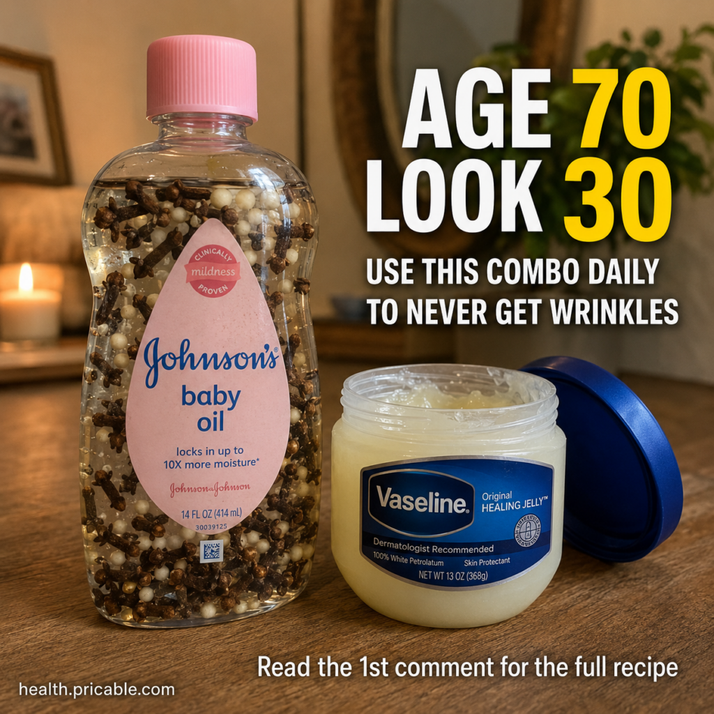 Bottles of baby oil and a jar of Vaseline on a clean white or light-colored surface