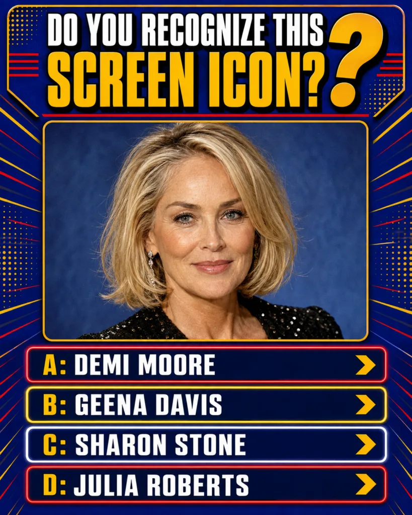 A striking portrait of Sharon Stone looking glamorous and confident reflecting her iconic status from the 1990s