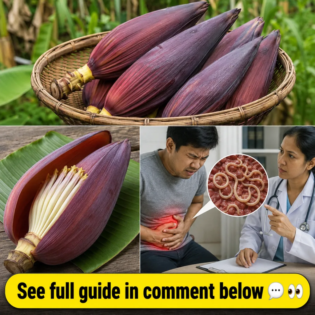 A fresh vibrant banana blossom on a rustic wooden surface with a green leaf or two nearby