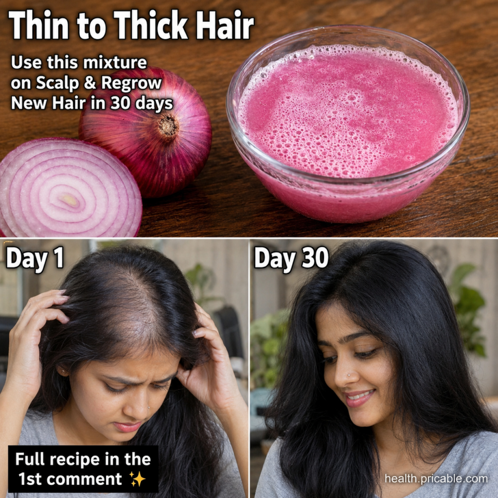 A visual representation of hair before and after using a fenugreek mask showing thin hair transforming into visibly thic