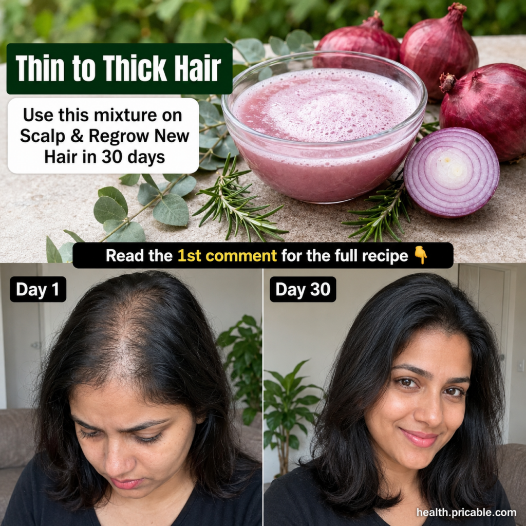 A woman with long dark thick hair smiling with a subtle glow implying hair growth and health after using onion juice In 