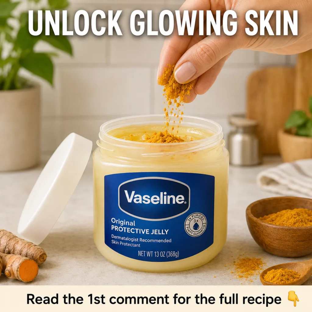 A close-up of a hand gently mixing Vaseline and ground nutmeg in a small ceramic bowl with a soft warm light emphasizing