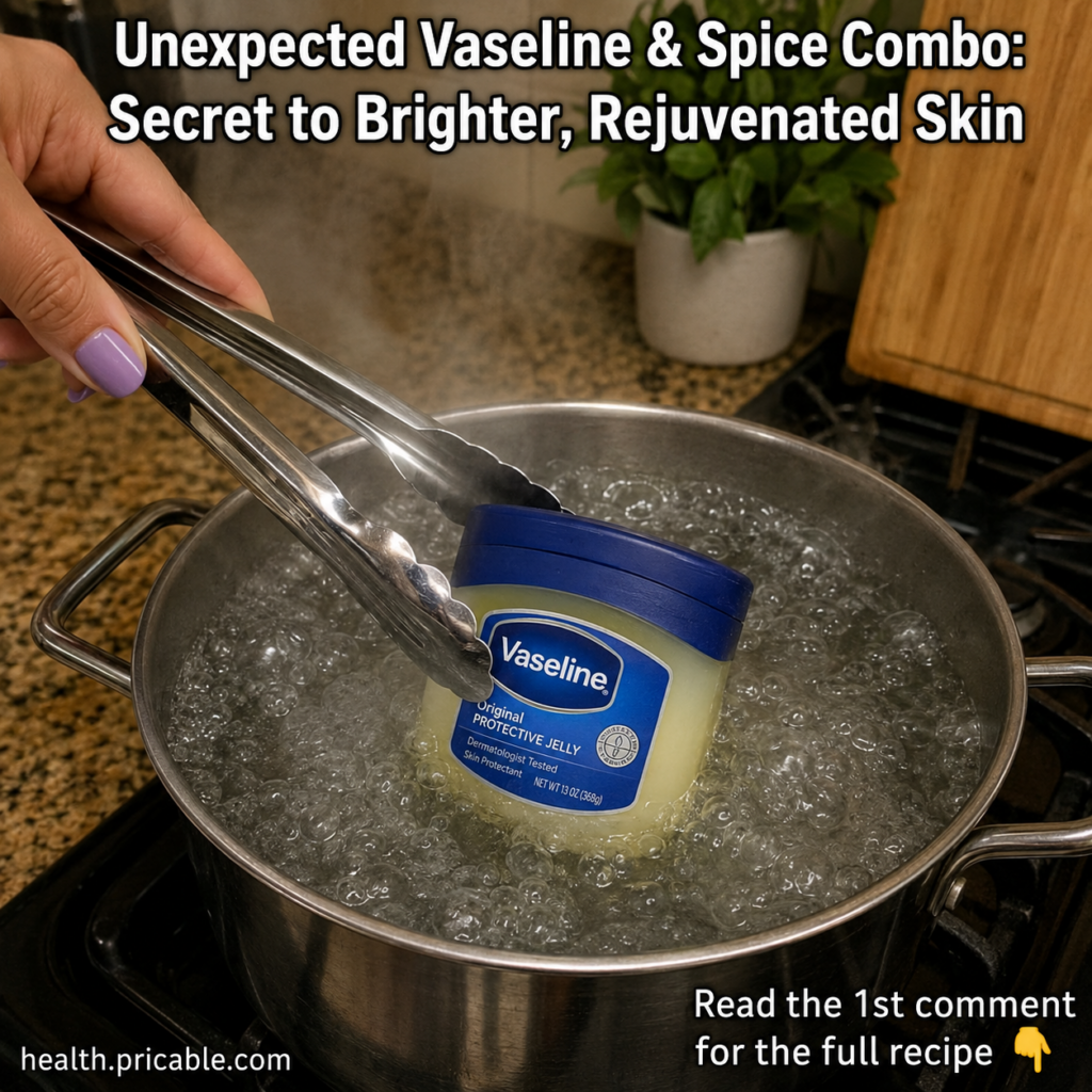 A small clean glass jar containing a mixture of Vaseline and a light yellow powder possibly turmeric with a small mixing