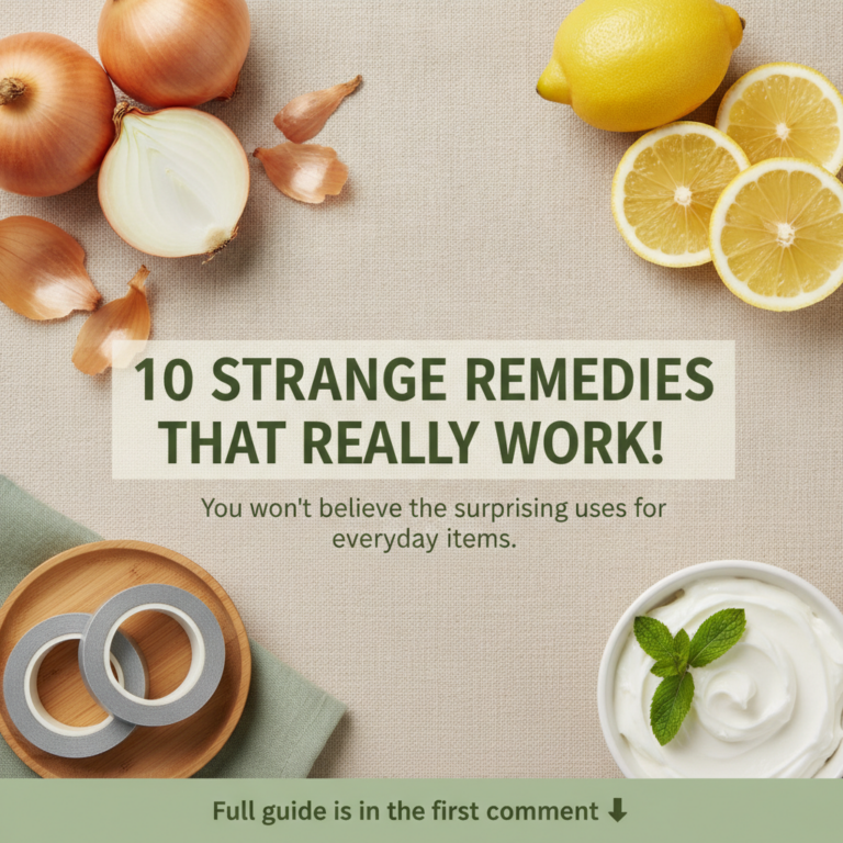 A collection of various everyday household items like lemons onions a roll of duct tape and a bottle of apple cider vine