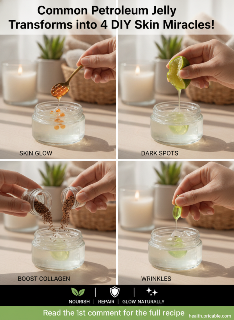 A beautiful woman applying a small amount of Vaseline-based blend to her cheek illustrating a glowing youthful complexio