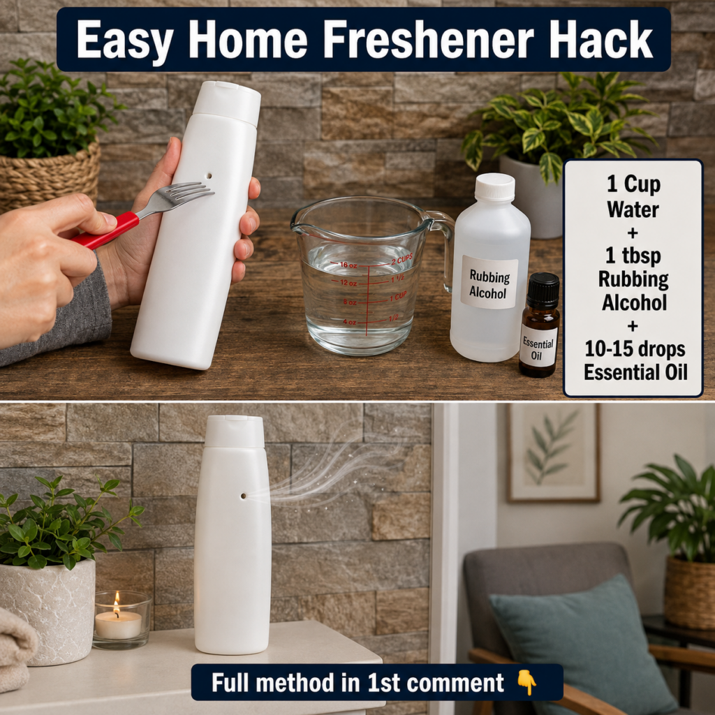 A repurposed clear plastic bottle like a shampoo bottle with a small hole drilled into its side filled with a clear liqu