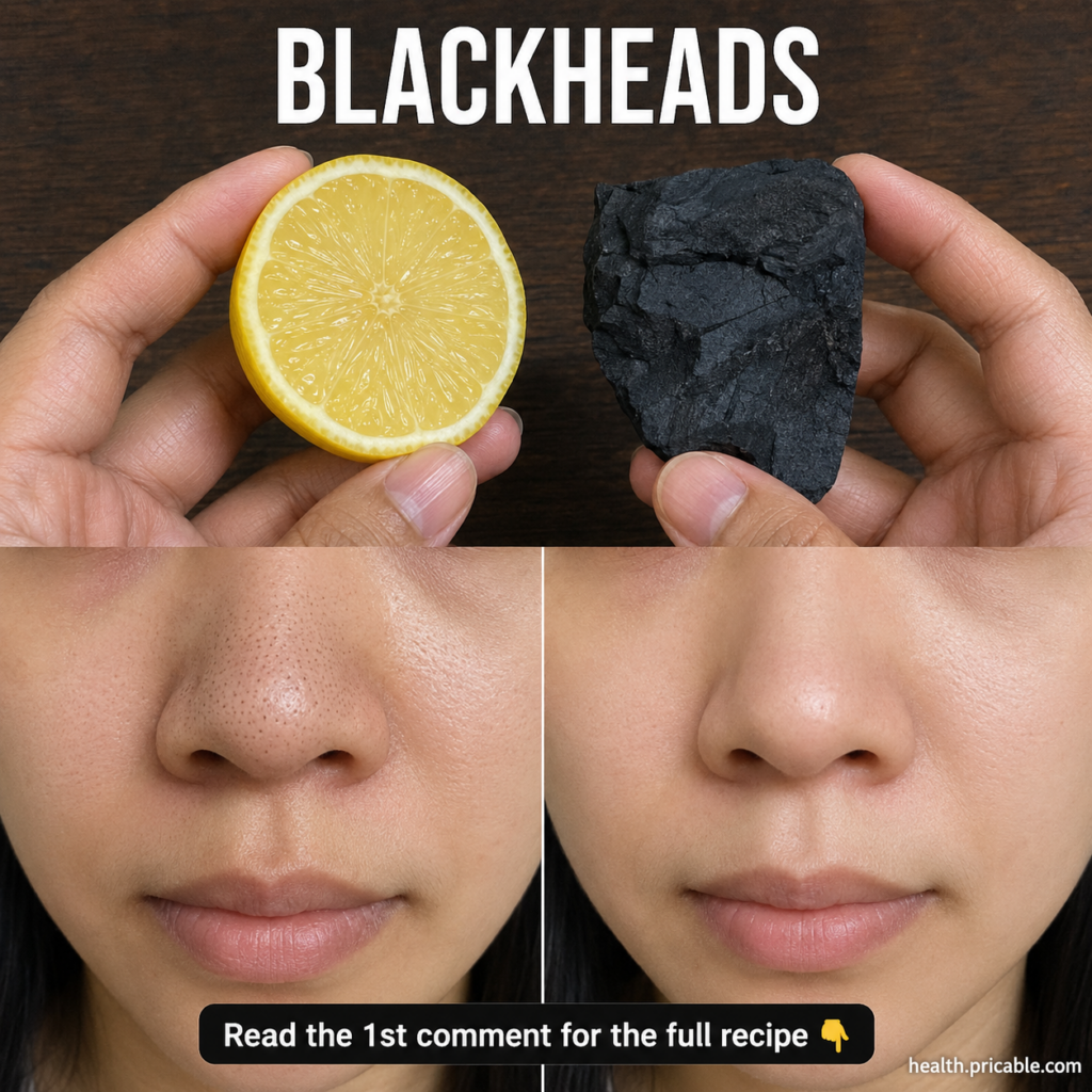 Two hands holding a freshly cut lemon half and a piece of activated charcoal against a dark wooden background with BLACK
