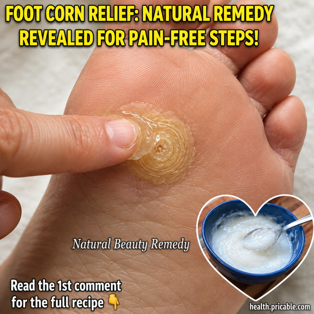 A small blue bowl containing a white creamy paste with a small spoon representing a natural foot corn remedy