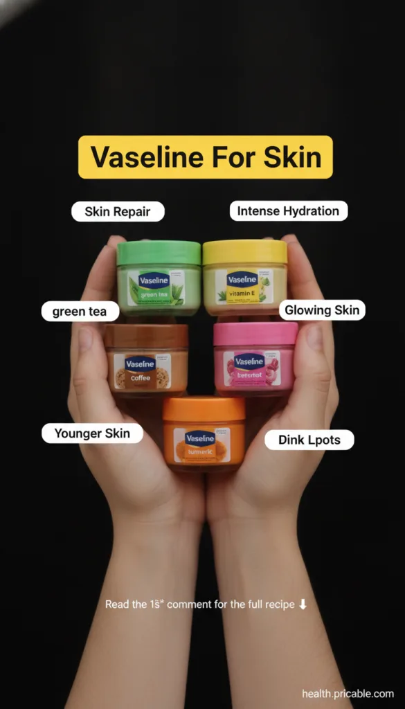 A collection of small jars of Vaseline each mixed with a natural ingredient like green tea turmeric coffee beetroot and 