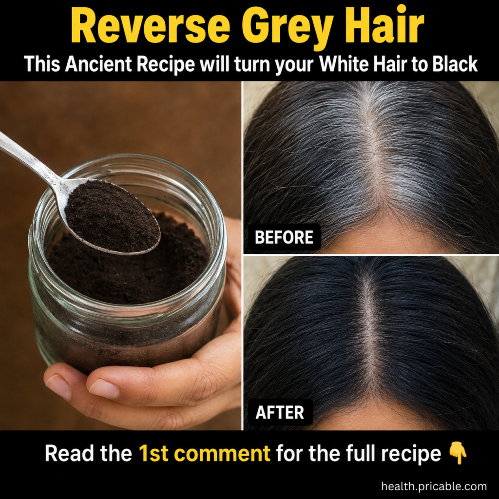 A hand holding a clear glass jar filled with a dark finely ground powdery substance resembling indigo powder with a silv