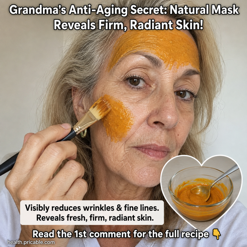 An older woman gently applying an orange-hued facial mask to her face with a soft brush her skin showing natural signs o