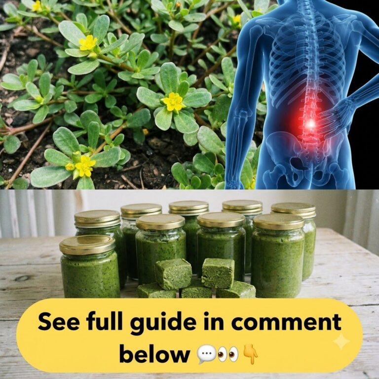 A composite image showing a purslane plant with yellow flowers on the left a digital illustration of a human torso s glo