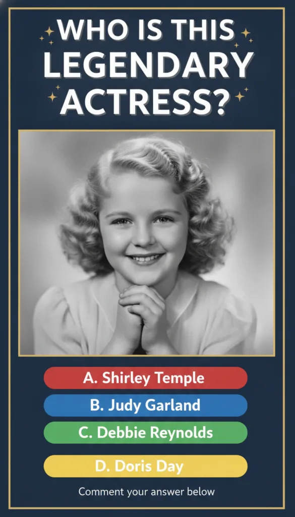 A black and white portrait of a young Shirley Temple with her iconic curly hair smiling brightly