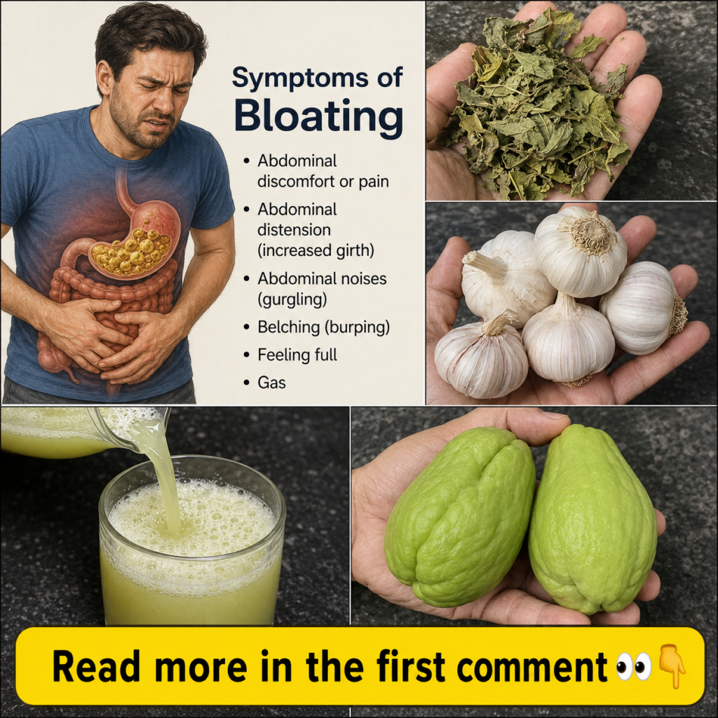 A visual representation of digestive discomfort from bloating and the natural ingredients bay leaves garlic and chayote 