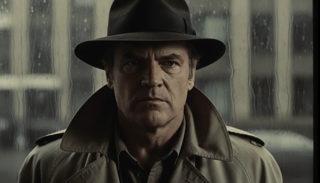 A still of Jack Nicholson in character from the 1970s perhaps from Chinatown showing his intense gaze and distinctive fe