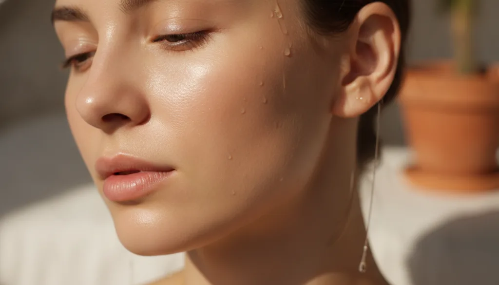 A close-up of a person s glowing smooth skin with a subtle sheen implying the effects of using a glow oil regularly