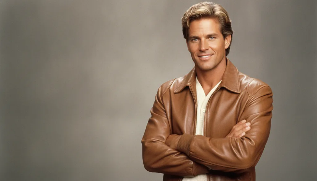 A real archival publicity photo of Christopher Atkins from the 1980s possibly from a TV show like Dallas showing him in 