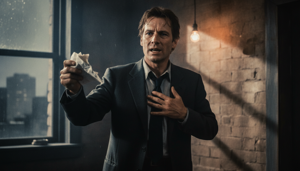 A movie still of Christopher Walken from a well-known film showcasing his acting presence