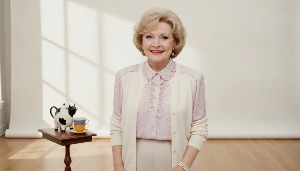 Betty White as Rose Nylund from The Golden Girls smiling warmly