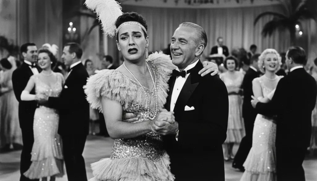 Tony Curtis in a memorable scene from Some Like It Hot possibly dressed as Josephine or as the millionaire in disguise