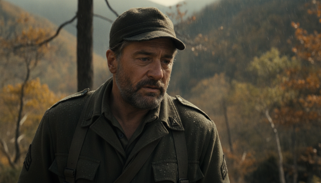A real film still of Robert De Niro in a dramatic non-gangster role such as from The Deer Hunter or Awakenings