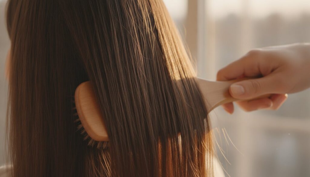 Healthy shiny hair being gently brushed