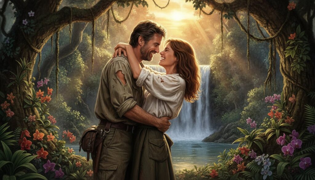 A real film poster for Michael Douglas s movie Romancing the Stone depicting him alongside Kathleen Turner in an adventu