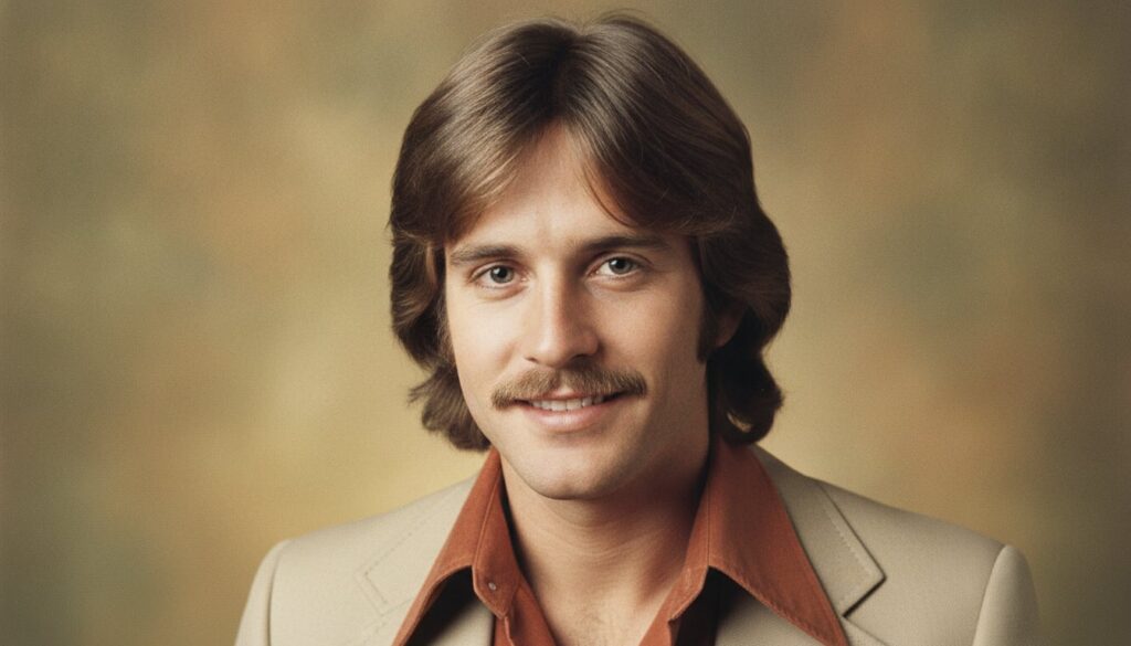 A striking portrait of a young Michael Douglas in the 1970s with a serious yet charming expression perhaps from his earl